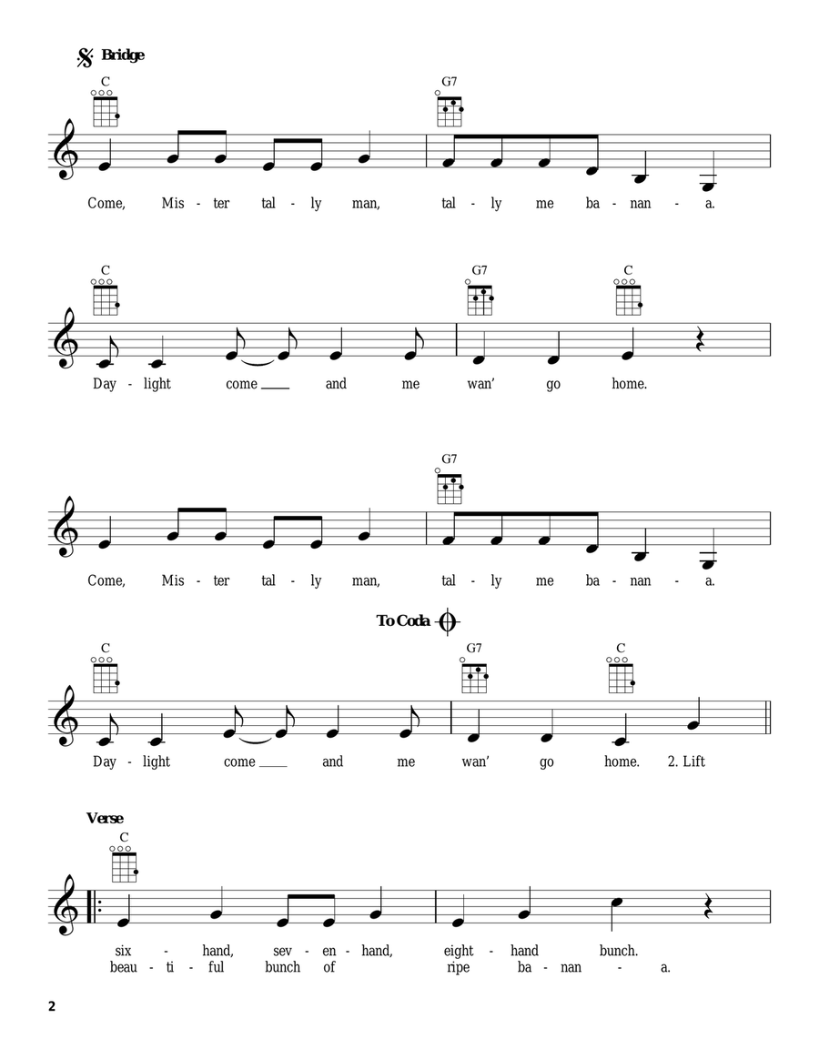 Day-O (The Banana Boat Song) Ukulele scores gallery preview page 2