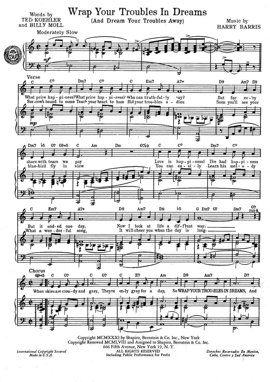 Wrap Your Troubles In Dreams (And Dream Your Troubles Away) by Ted Koehler Voice - Digital Sheet Music page 2