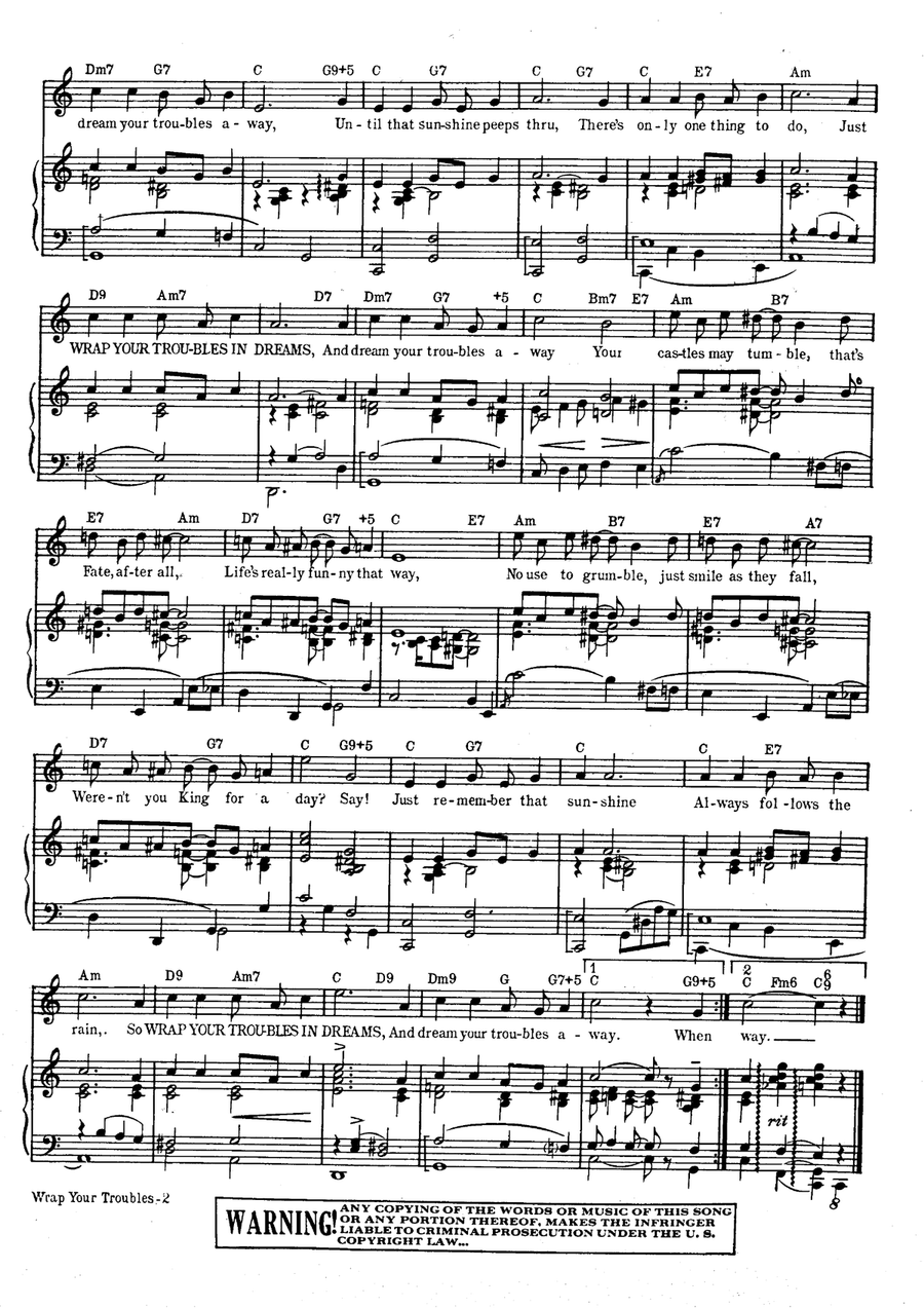 Wrap Your Troubles In Dreams (And Dream Your Troubles Away) by Ted Koehler Voice - Digital Sheet Music page 3