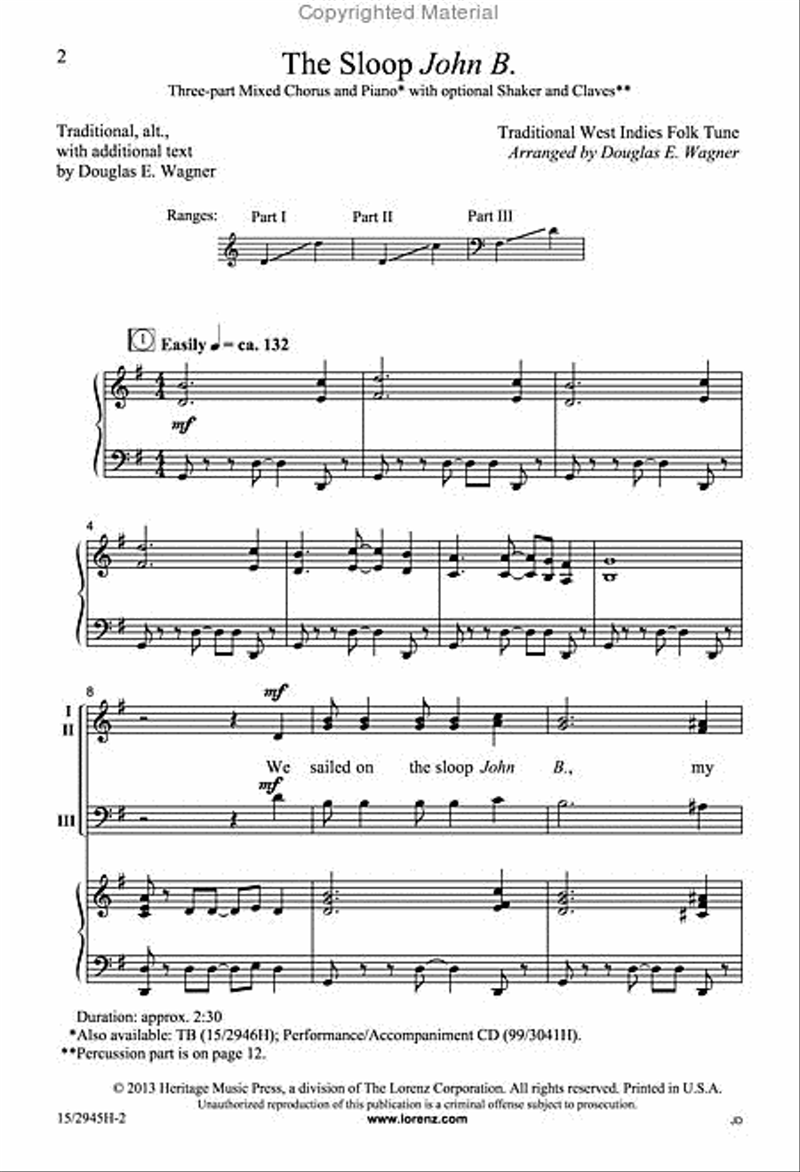 The Sloop John B. The Sloop John B. 3-Part scores gallery preview page 2