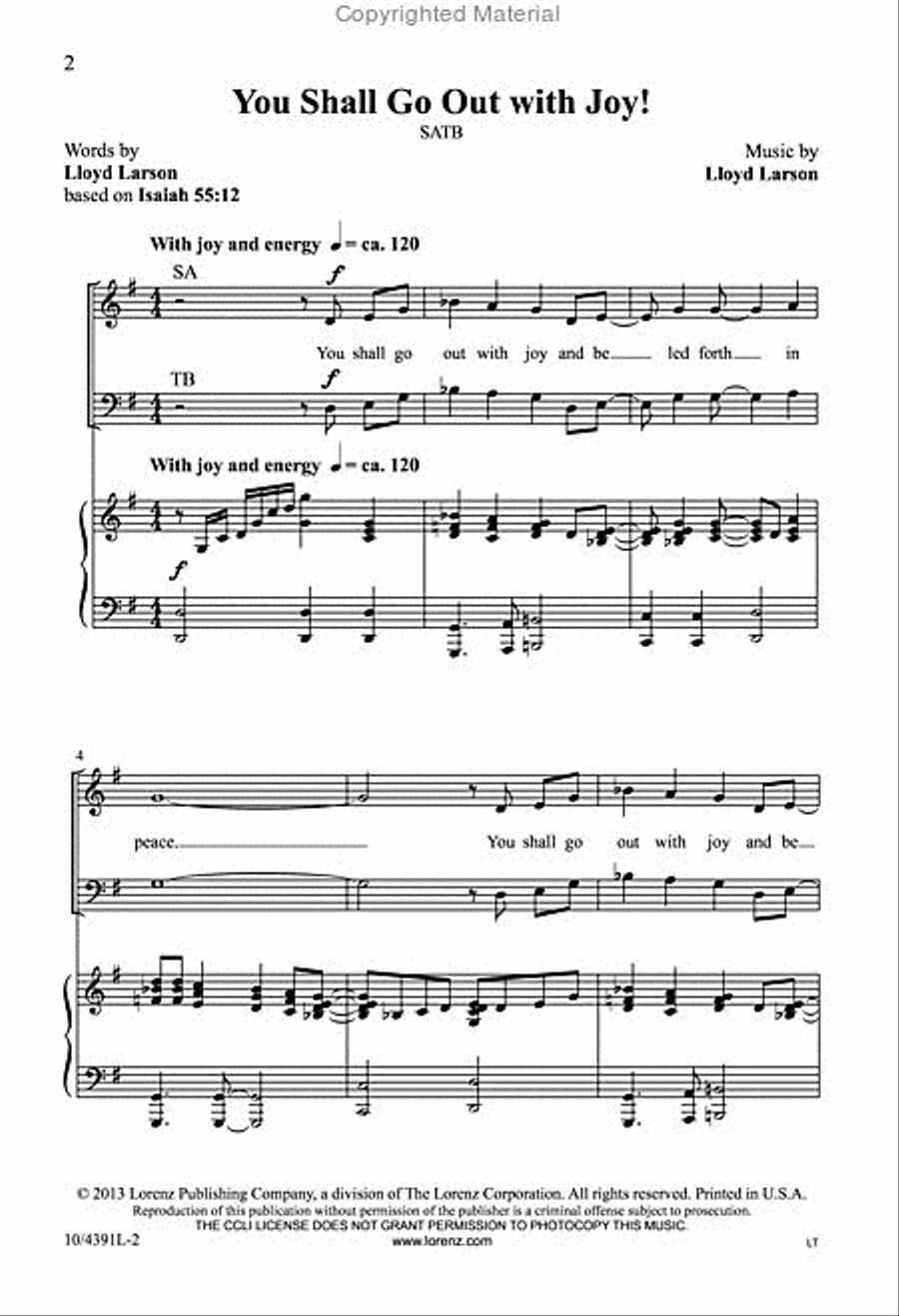You Shall Go Out with Joy! by Lloyd Larson 4-Part - Sheet Music page 2