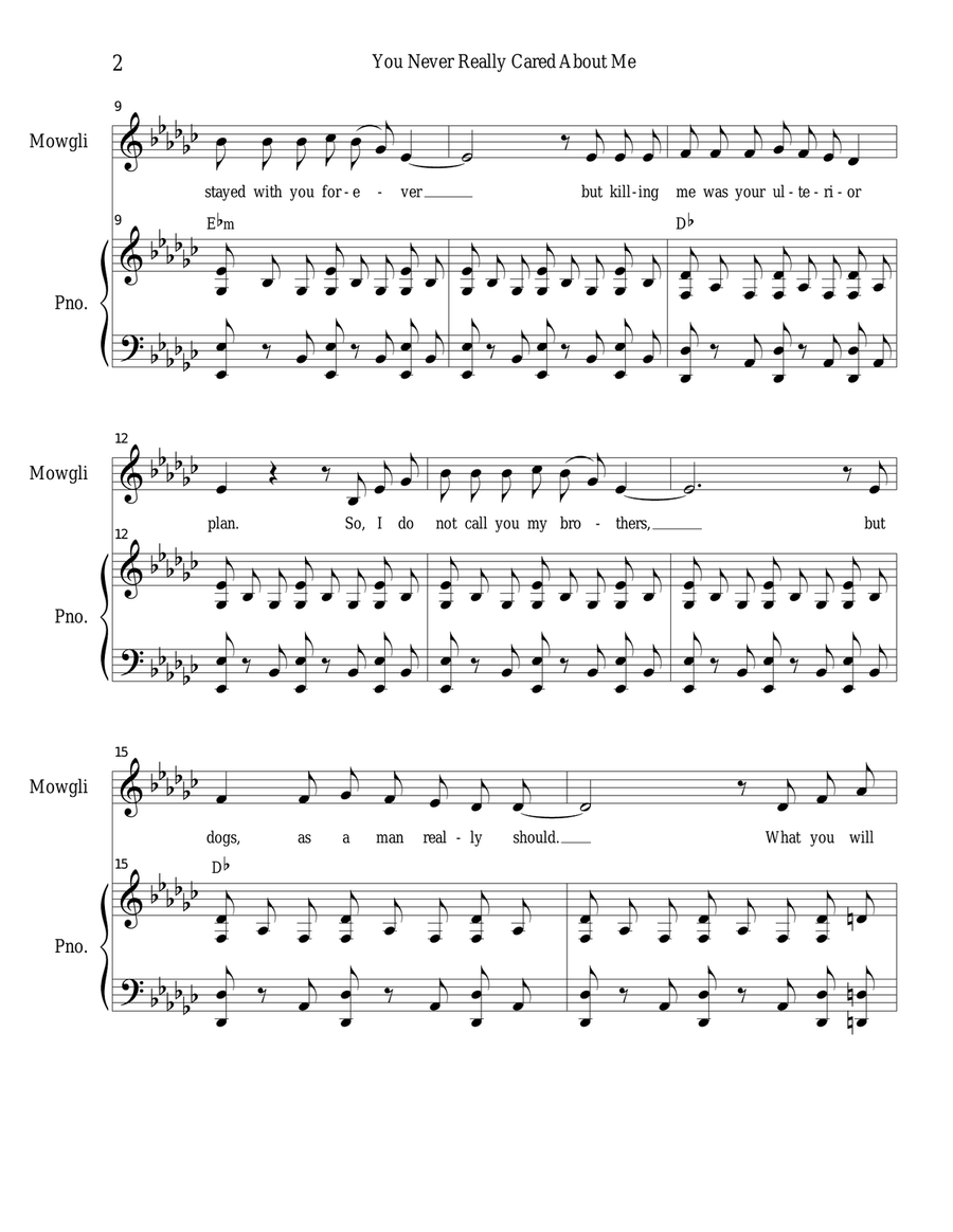 You Never Really Cared About Me (Vocal solo with SATB) 4-Part scores gallery preview page 2
