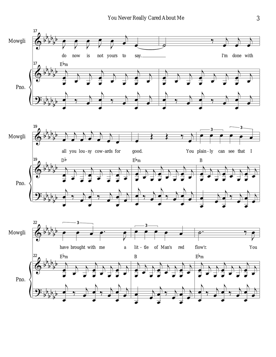 You Never Really Cared About Me (Vocal solo with SATB) 4-Part scores gallery preview page 3