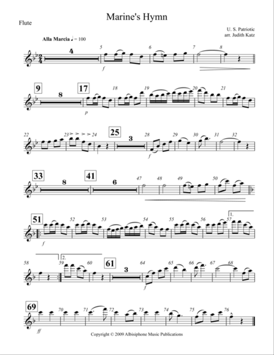 Marine's Hymn - Parts Woodwind Quartet scores gallery preview page 1
