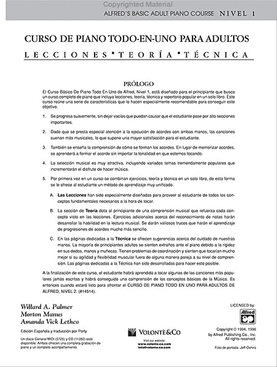 Curso Todo-En-Uno Para Adultos, Nivel 1 Piano Method scores gallery preview page 2
