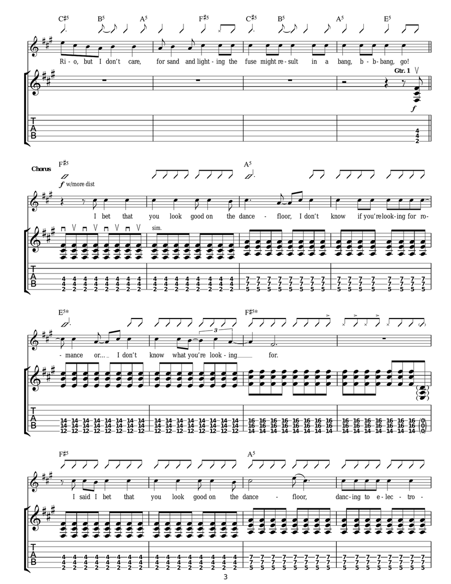 I Bet You Look Good On The Dance Floor Guitar Tablature scores gallery preview page 3