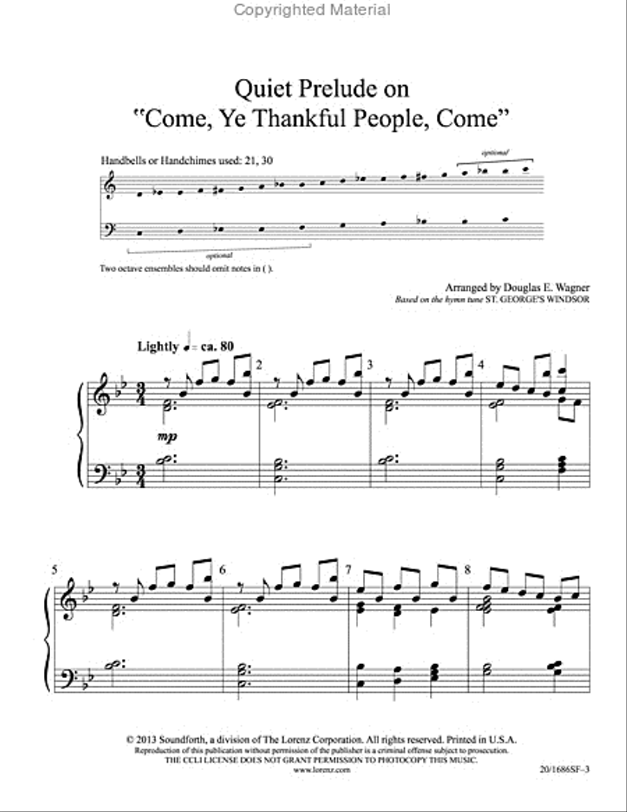 Quiet Prelude on Come, Ye Thankful People, Come 3-Octaves scores gallery preview page 2