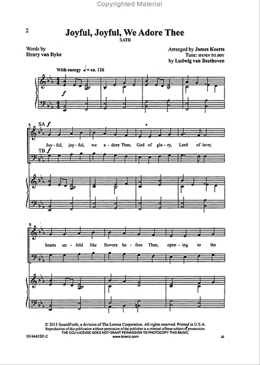 Joyful, Joyful, We Adore Thee 4-Part scores gallery preview page 2