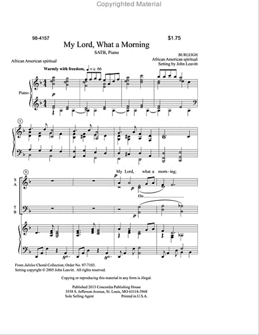 My Lord, What a Morning (Leavitt) 4-Part scores gallery preview page 2