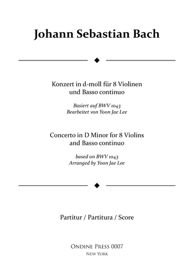 Bach (arr. Lee): Concerto for 8 Violins & Basso Continuo in D Minor, BWV 1043 - Score Only