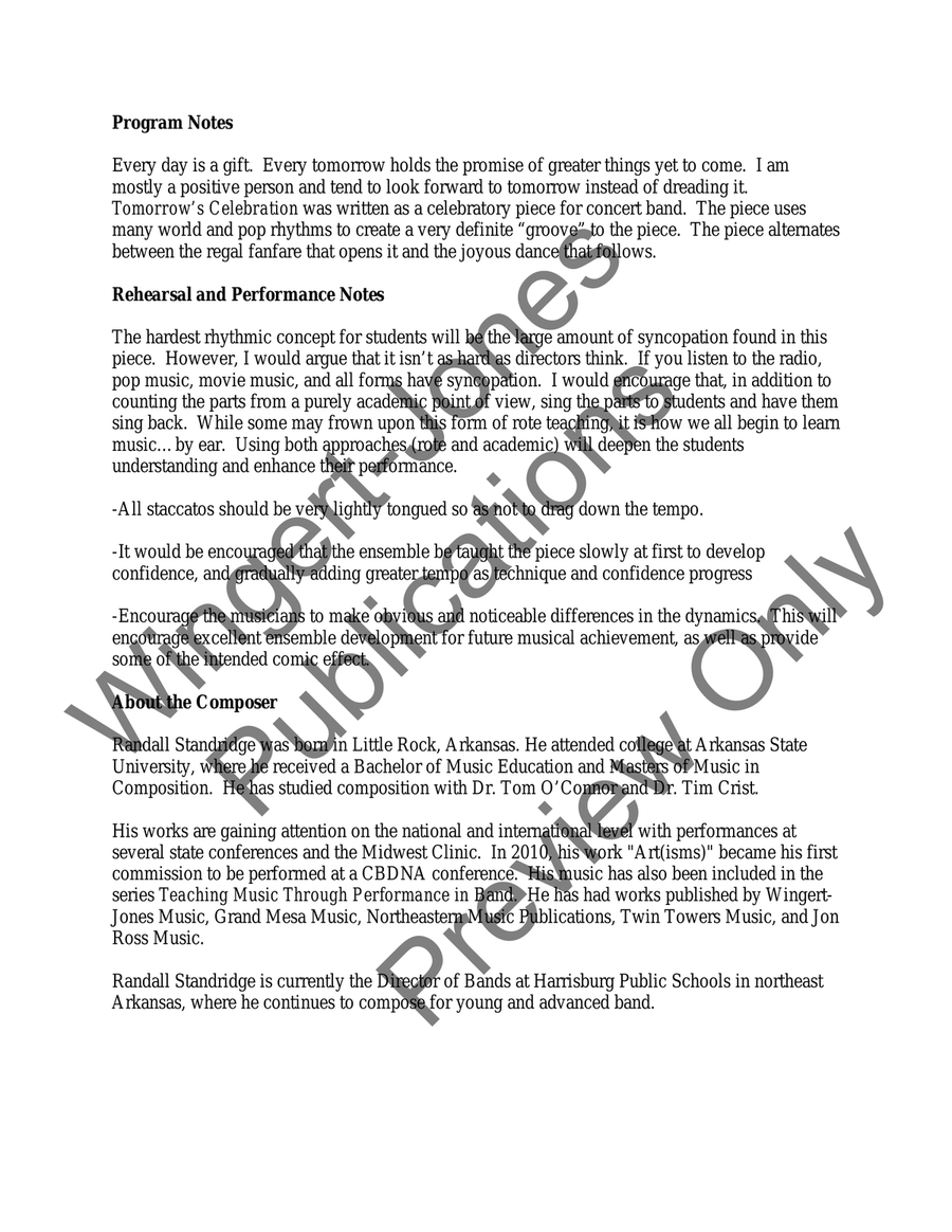 Tomorrow's Celebration Tomorrow's Celebration Concert Band scores gallery preview page 4