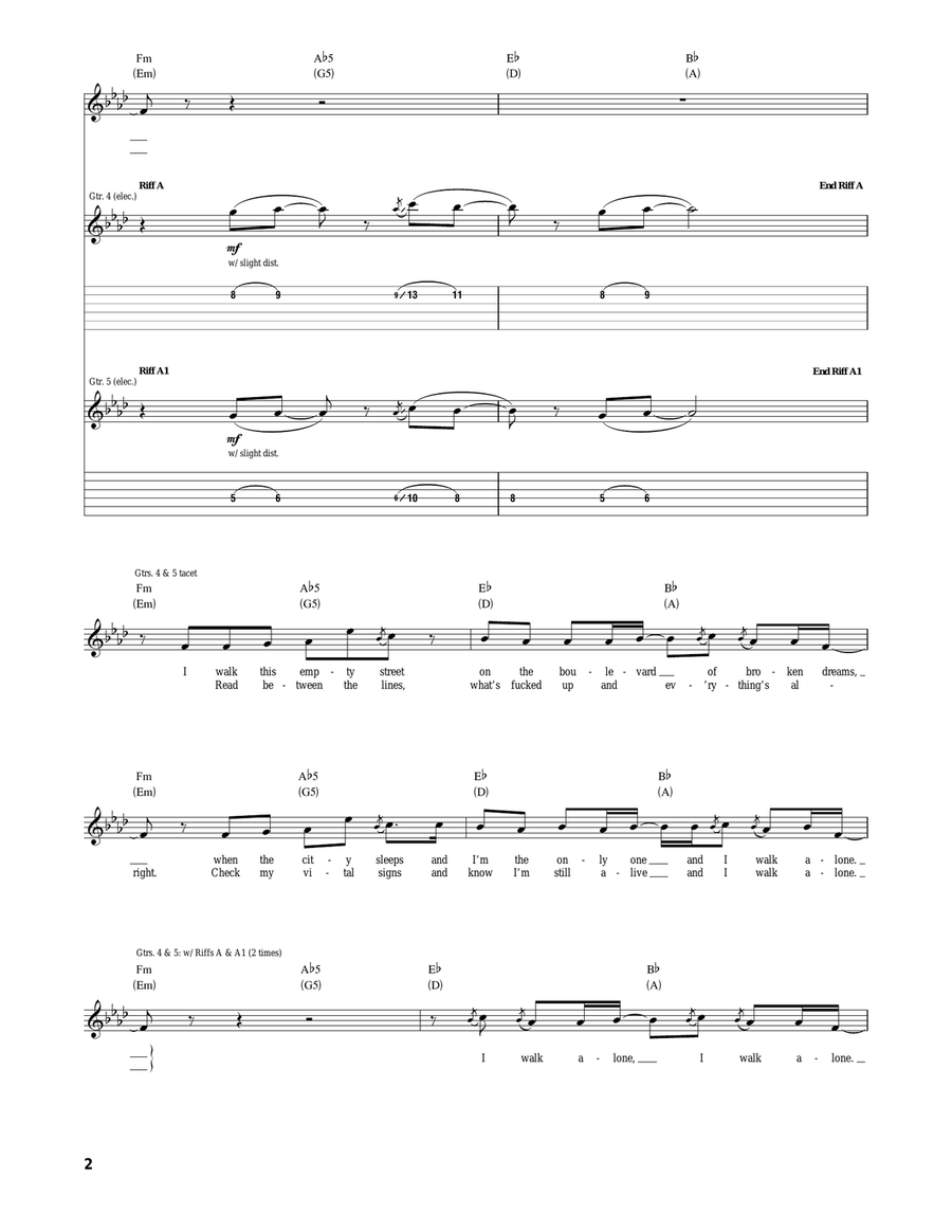 Boulevard Of Broken Dreams Acoustic Guitar scores gallery preview page 2
