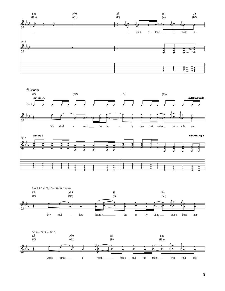 Boulevard Of Broken Dreams Acoustic Guitar scores gallery preview page 3