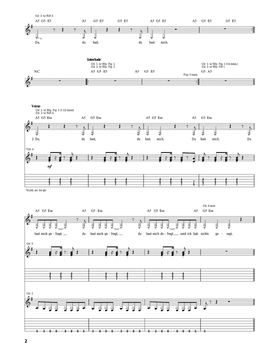 Du Hast Du Hast Acoustic Guitar scores gallery preview page 2