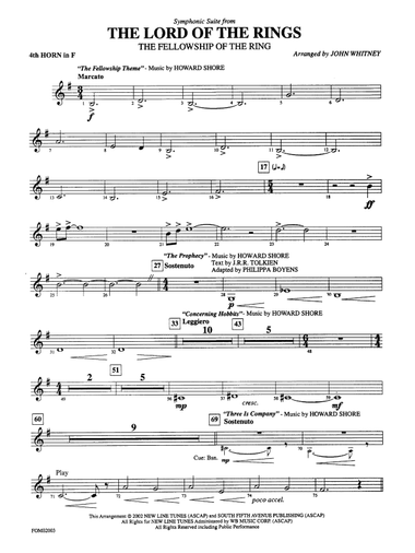 The Lord of the Rings: The Fellowship of the Ring, Symphonic Suite from: 4th F Horn