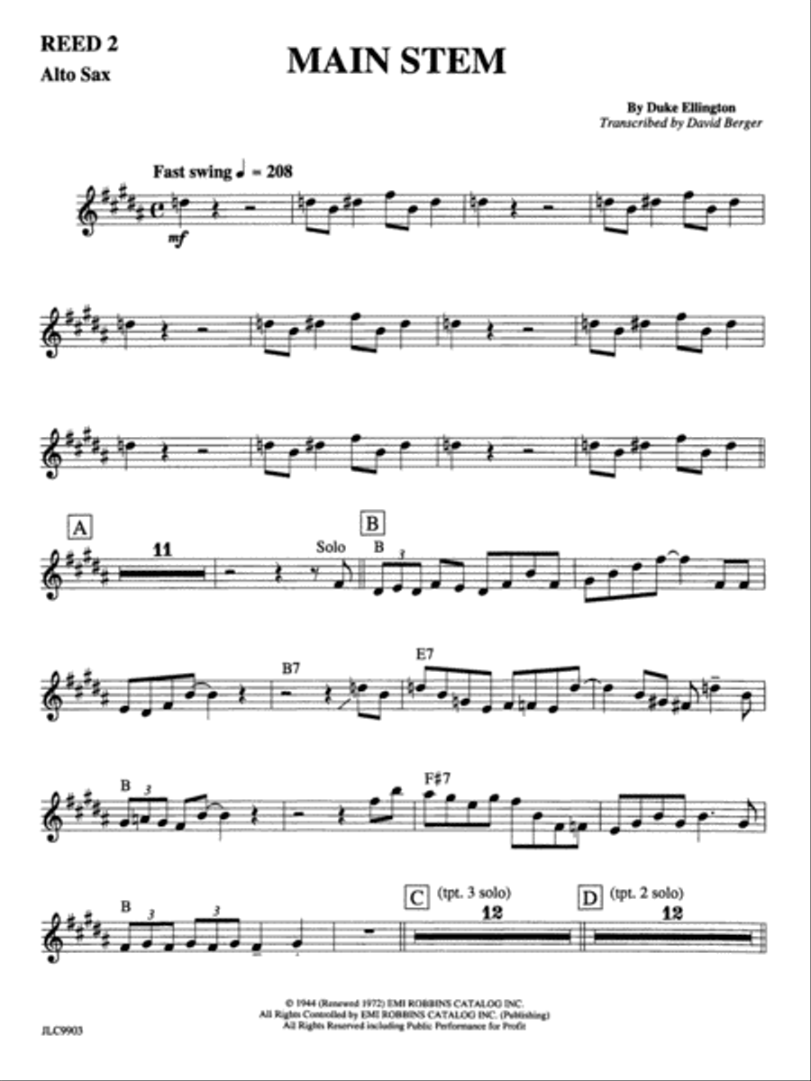 Main Stem: 2nd E-flat Alto Saxophone Jazz Ensemble scores gallery preview page 1