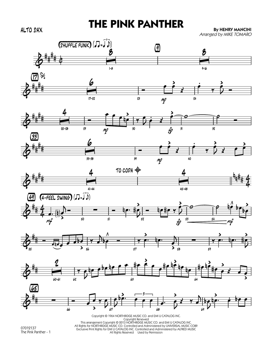 The Pink Panther - Alto Sax Jazz Ensemble scores gallery preview page 1