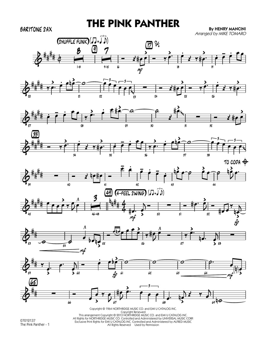 The Pink Panther - Baritone Sax Jazz Ensemble scores gallery preview page 1