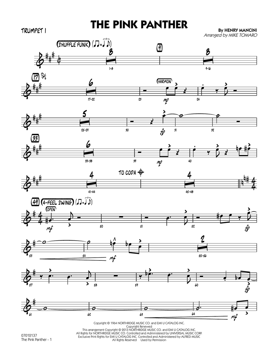The Pink Panther - Trumpet 1 Jazz Ensemble scores gallery preview page 1