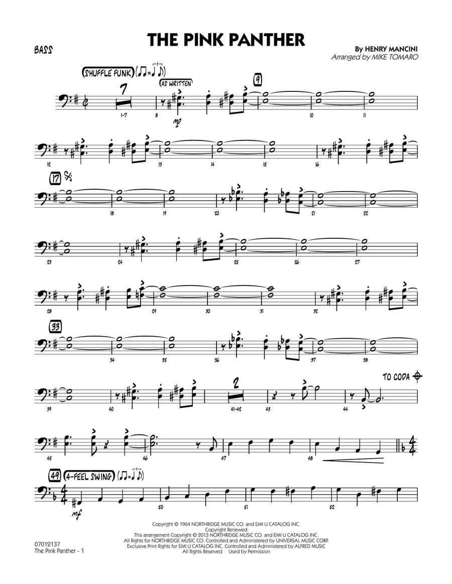 The Pink Panther - Bass The Pink Panther - Bass Jazz Ensemble scores gallery preview page 1