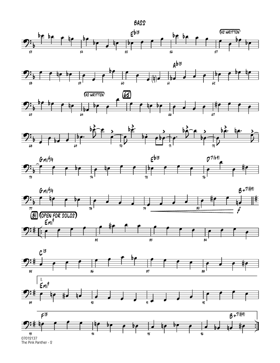The Pink Panther - Bass The Pink Panther - Bass Jazz Ensemble scores gallery preview page 2