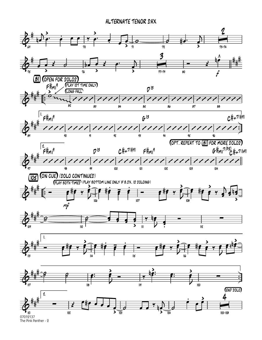 The Pink Panther - Alternate Tenor Sax Jazz Ensemble scores gallery preview page 2
