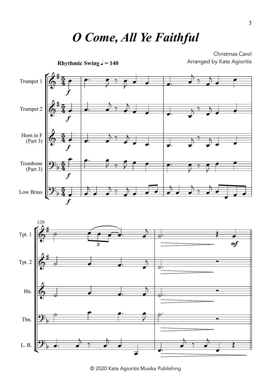 O Come All Ye Faithful - Jazz Arrangement in 5/4 for Brass Quartet Brass Quartet scores gallery preview page 3