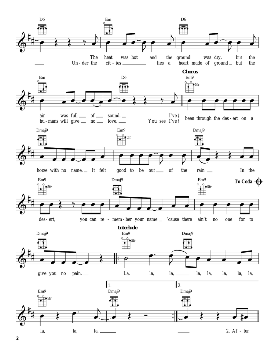 A Horse With No Name Ukulele scores gallery preview page 2