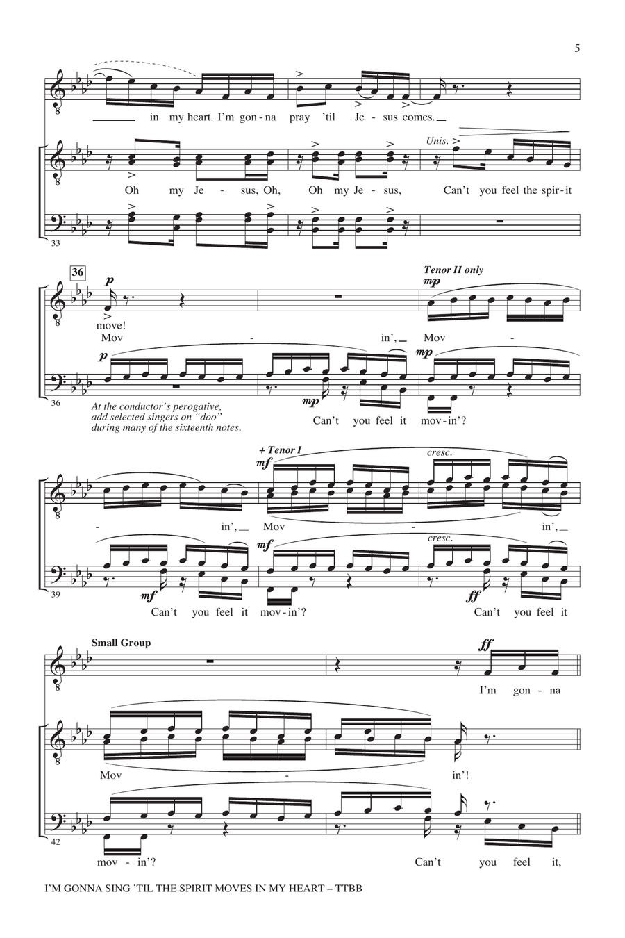 I'm Gonna Sing 'Til The Spirit Moves In My Heart TTBB scores gallery preview page 4
