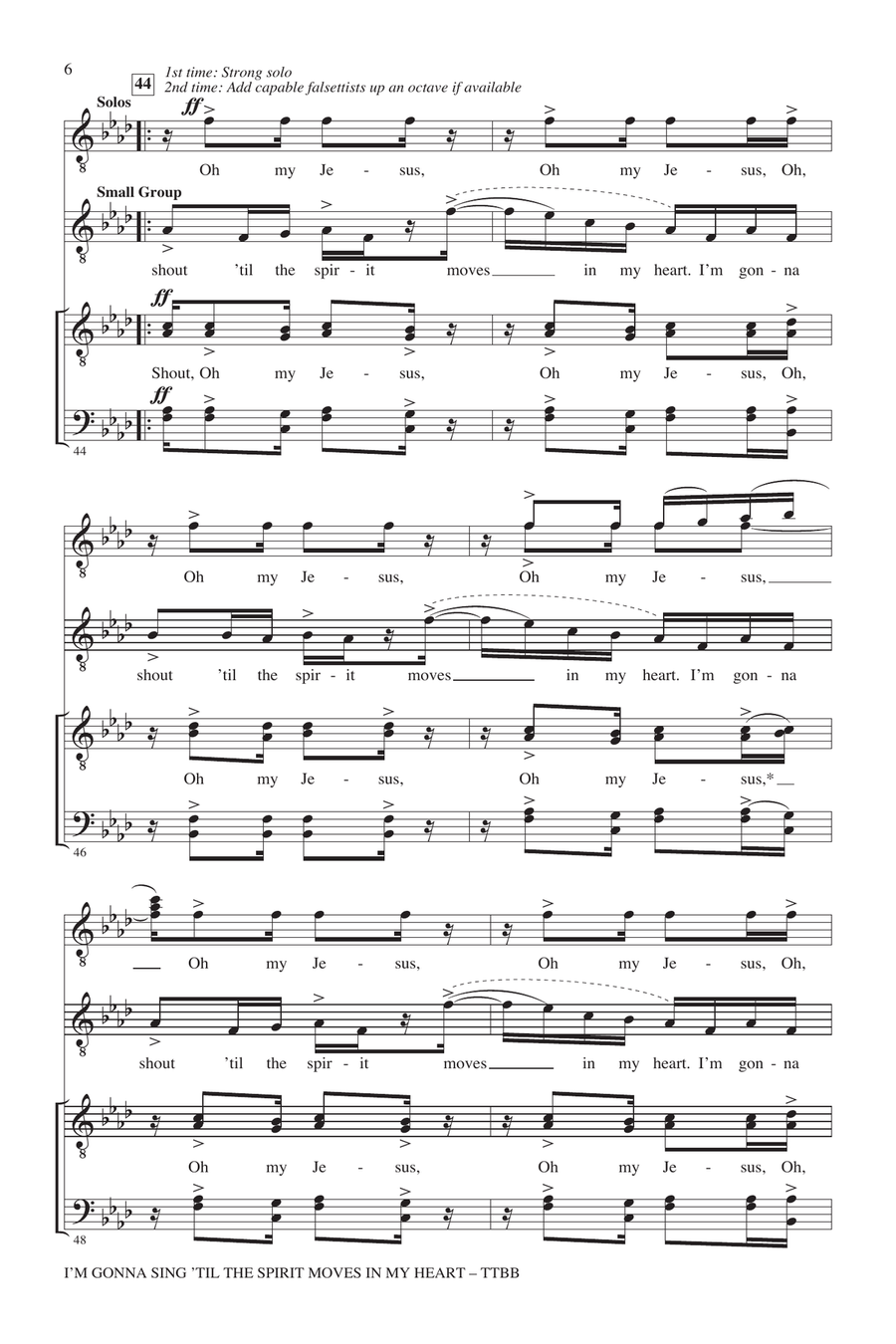 I'm Gonna Sing 'Til The Spirit Moves In My Heart TTBB scores gallery preview page 5