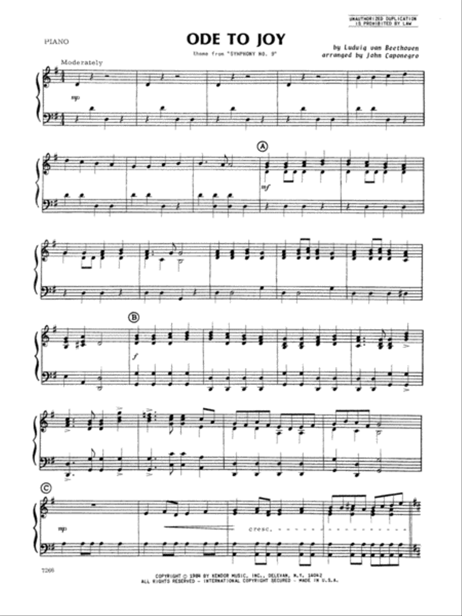 Ode To Joy - Piano Easy Piano scores gallery preview page 1