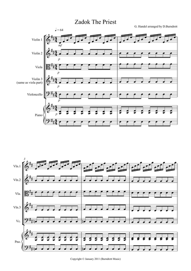 Zadok The Priest for String Quartet
