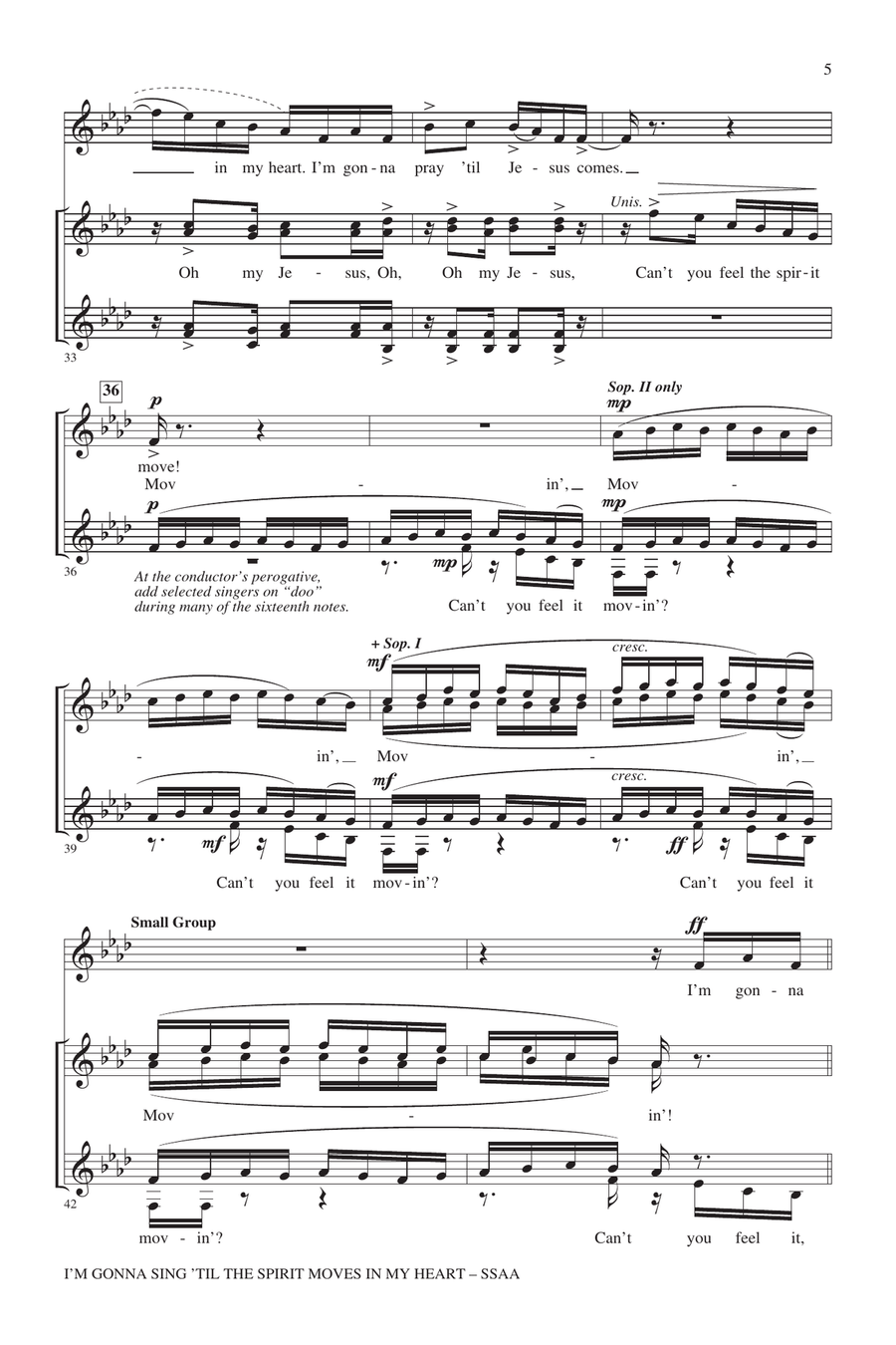I'm Gonna Sing 'Til The Spirit Moves In My Heart SSA scores gallery preview page 4