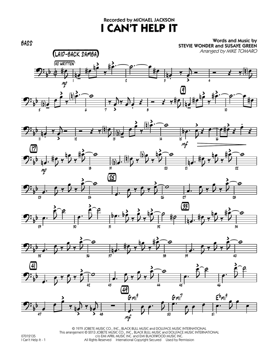 I Can't Help It - Bass I Can't Help It - Bass Jazz Ensemble scores gallery preview page 1
