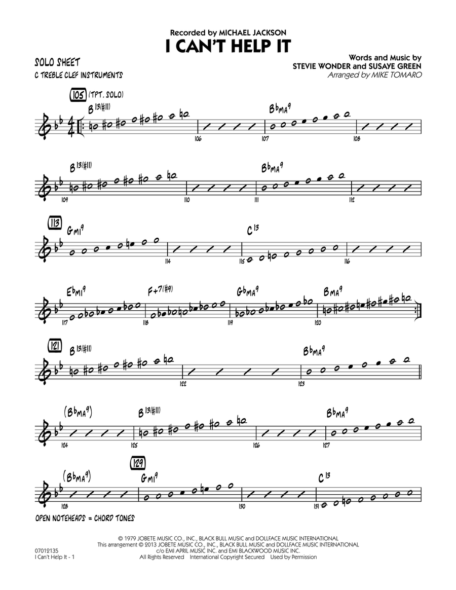 I Can't Help It - C Solo Sheet Jazz Ensemble scores gallery preview page 1