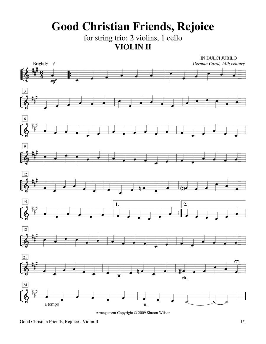 Good Christian Friends, Rejoice (String Trio – 2 violins, 1 cello) String Trio scores gallery preview page 2