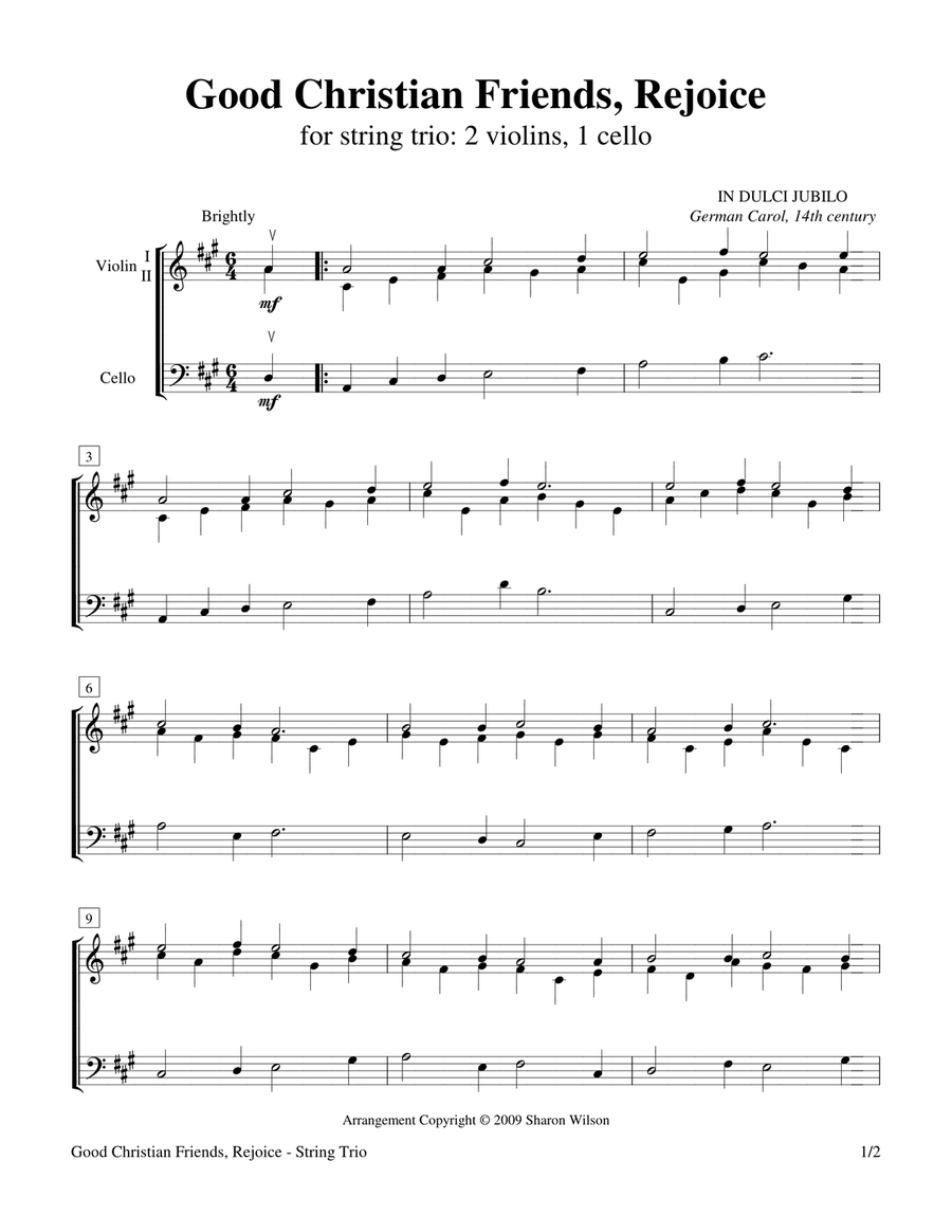Good Christian Friends, Rejoice (String Trio – 2 violins, 1 cello) String Trio scores gallery preview page 3