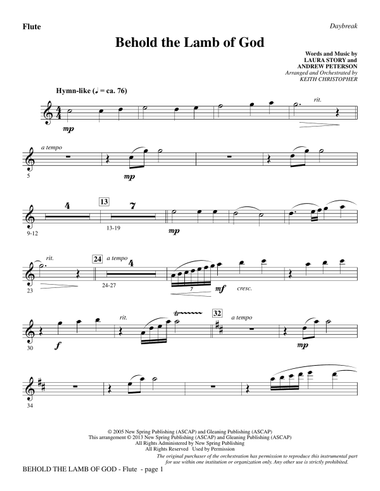 Behold the Lamb of God - Flute