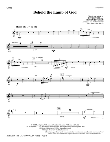 Behold the Lamb of God - Oboe