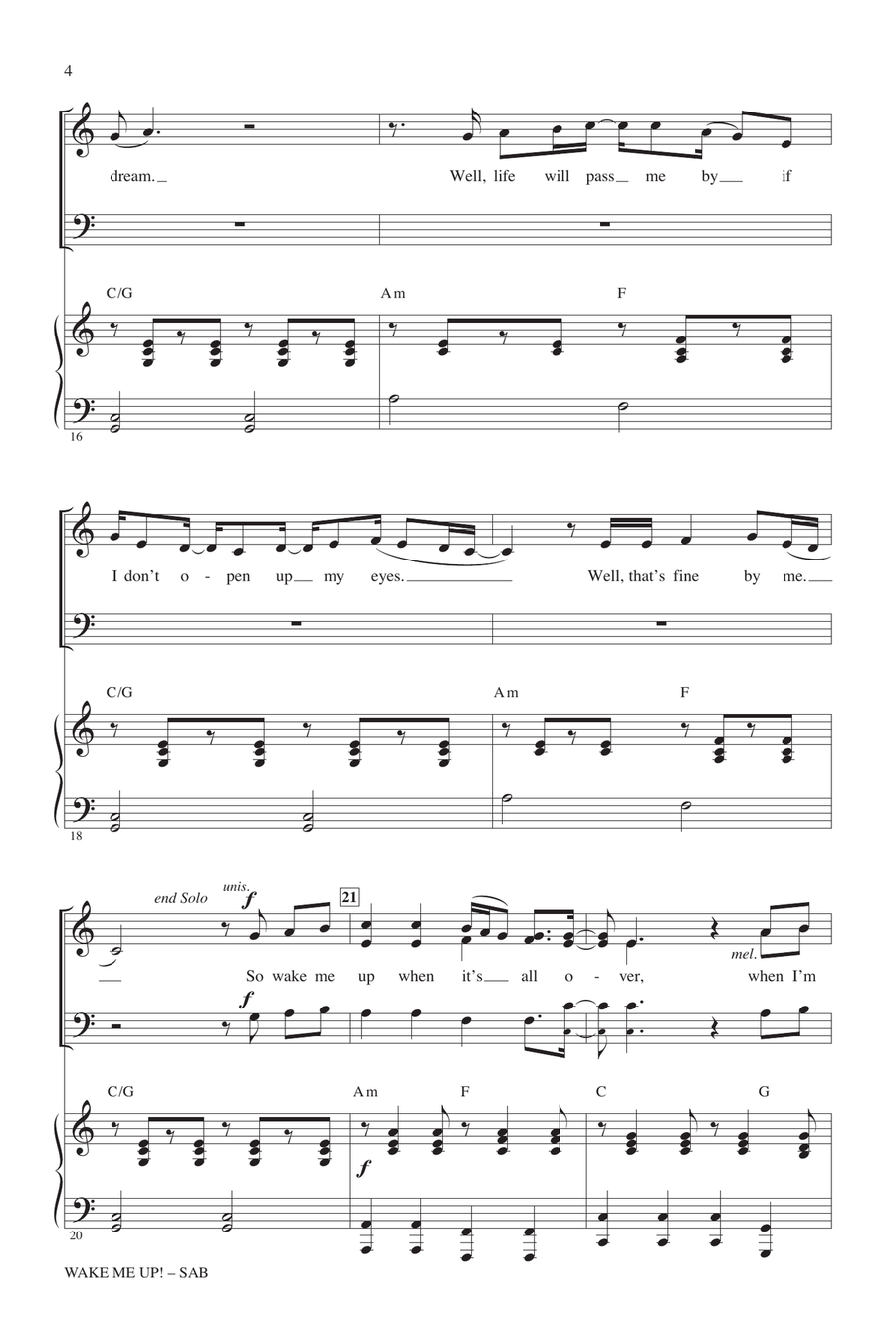 Wake Me Up! Wake Me Up! 3-Part scores gallery preview page 3
