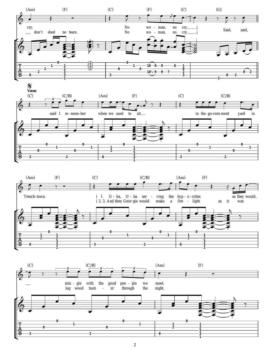 No Woman, No Cry No Woman, No Cry Guitar Tablature scores gallery preview page 2