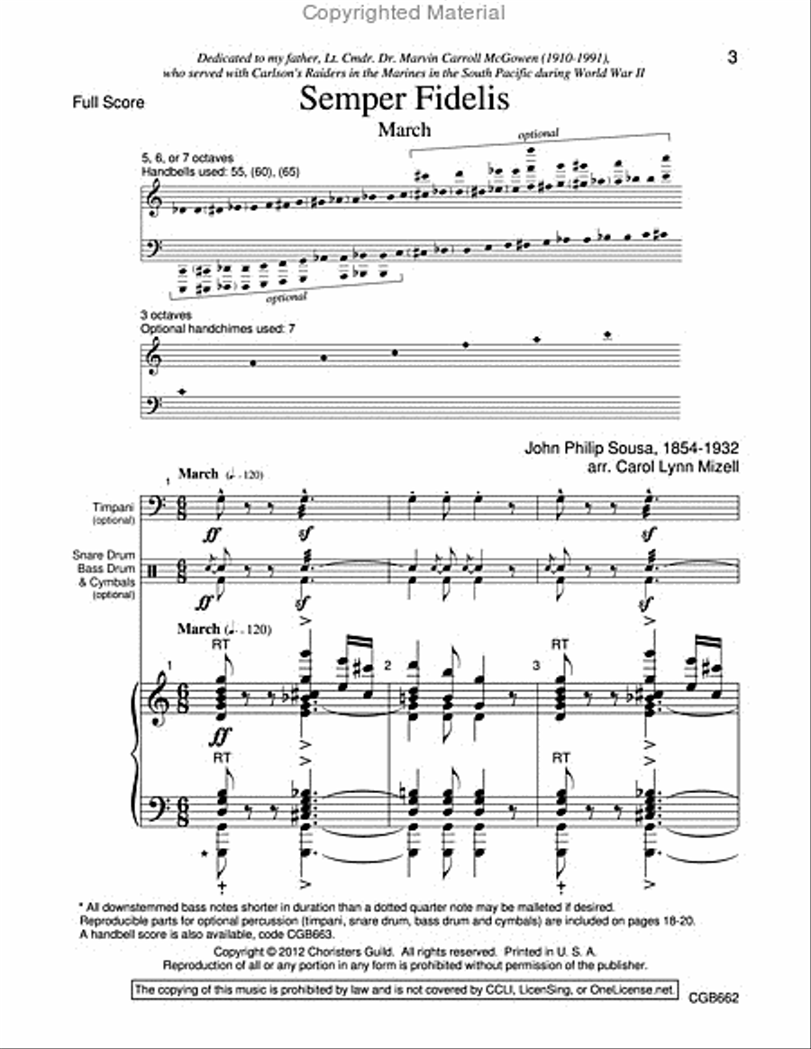 Semper Fidelis (March) - Full Score Handbell Choir scores gallery preview page 3
