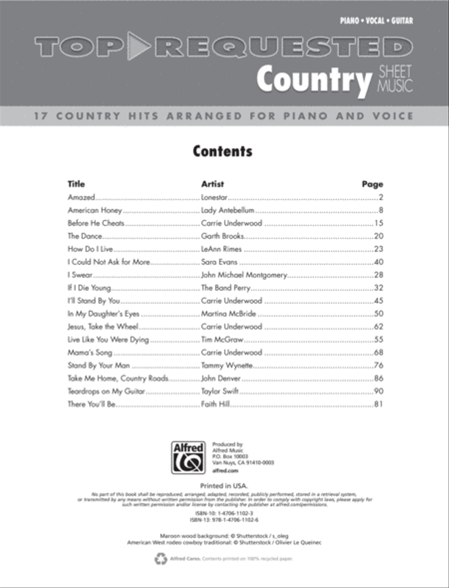 Top-Requested Country Sheet Music Piano, Vocal, Guitar scores gallery preview page 2