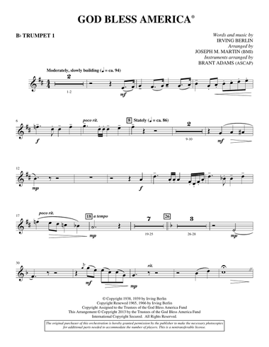 God Bless America - Bb Trumpet 1