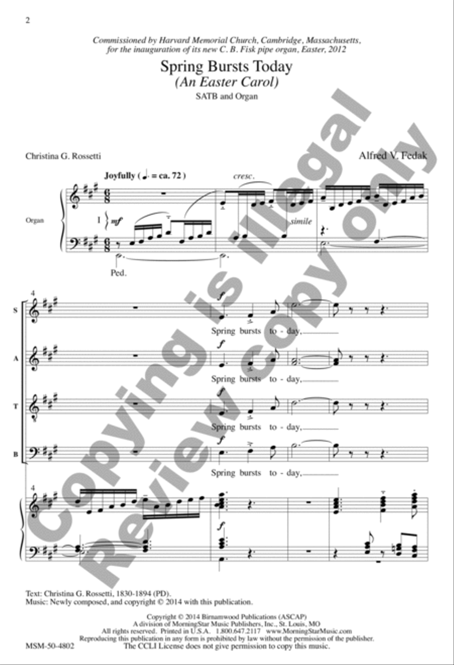 Spring Bursts Today (An Easter Carol) 4-Part scores gallery preview page 2