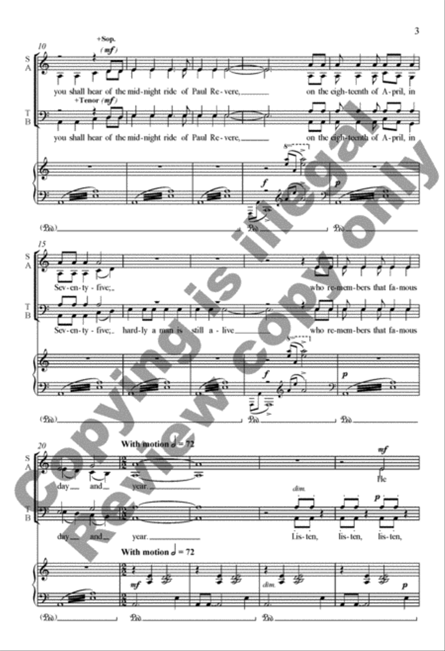 The Midnight Ride of Paul Revere 4-Part scores gallery preview page 3