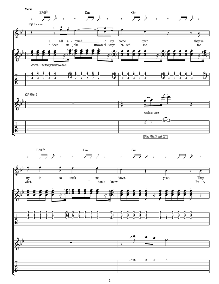 I Shot The Sheriff I Shot The Sheriff Guitar Tablature scores gallery preview page 2