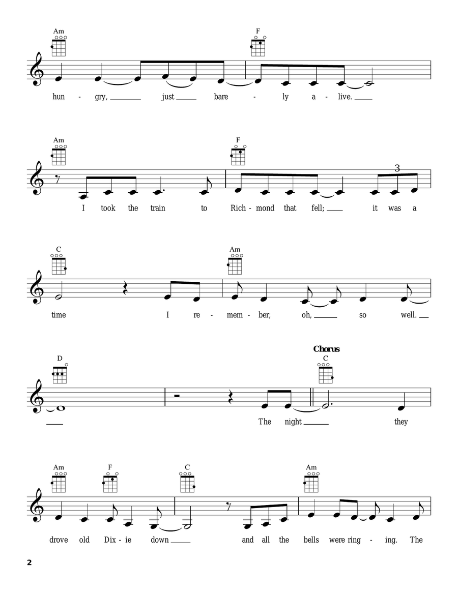 The Night They Drove Old Dixie Down Ukulele scores gallery preview page 2