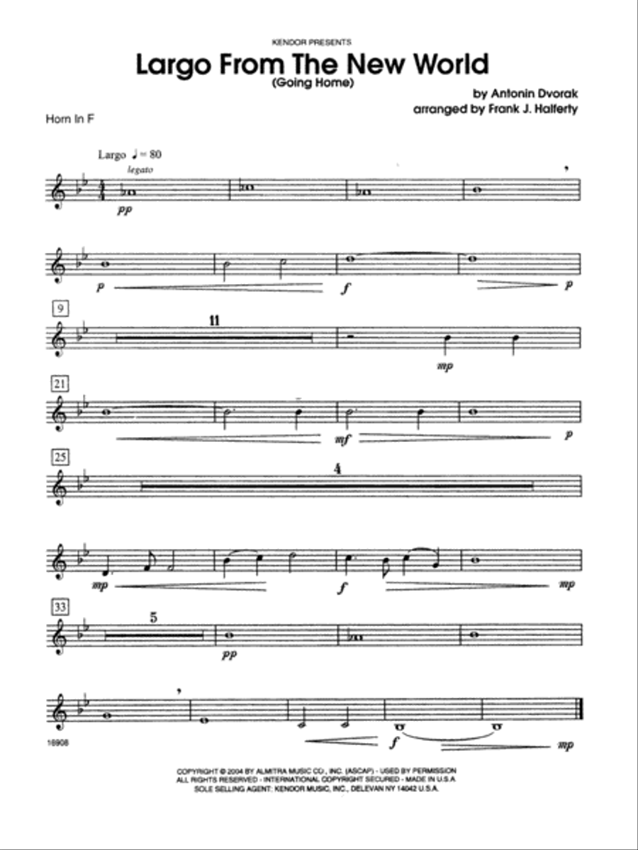 Largo From The New World (Going Home) - Horn in F Horn Solo scores gallery preview page 1