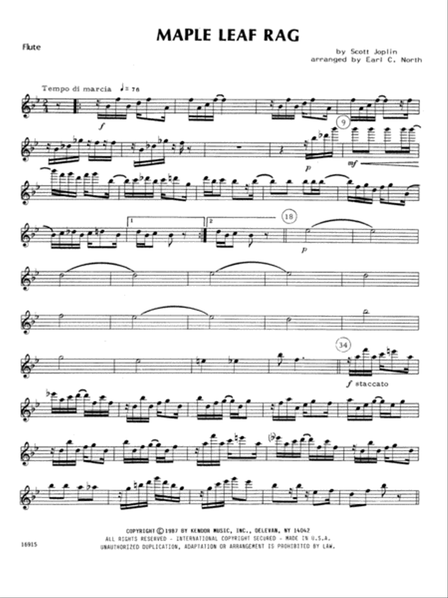 Maple Leaf Rag - Flute Flute scores gallery preview page 1